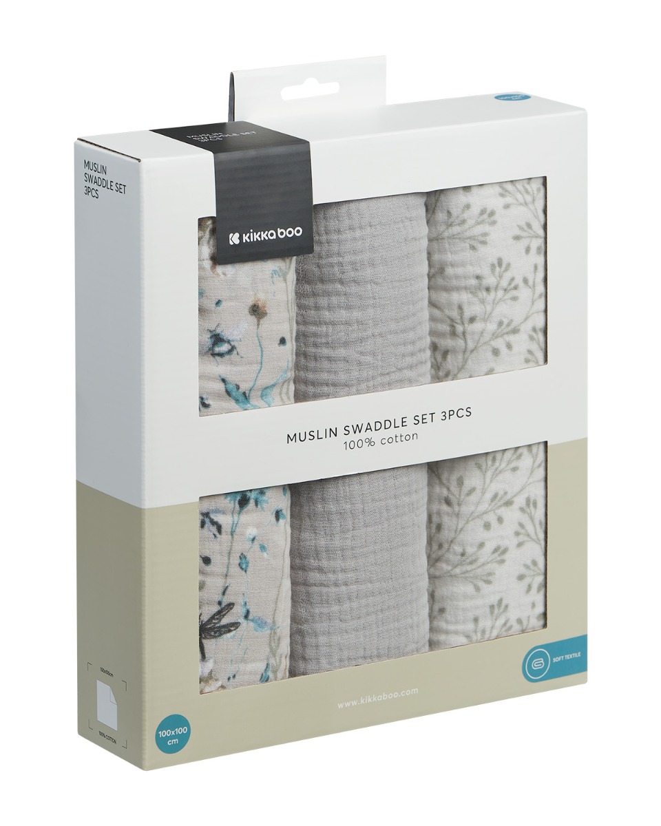 Комплект 3 бр муселинови пелени 100х100 см Dreamy Fields Grey - Image 2