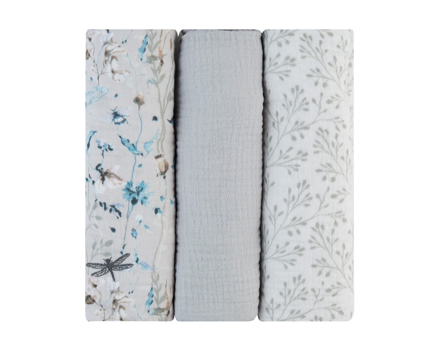 Комплект 3 бр муселинови пелени 100х100 см Dreamy Fields Grey