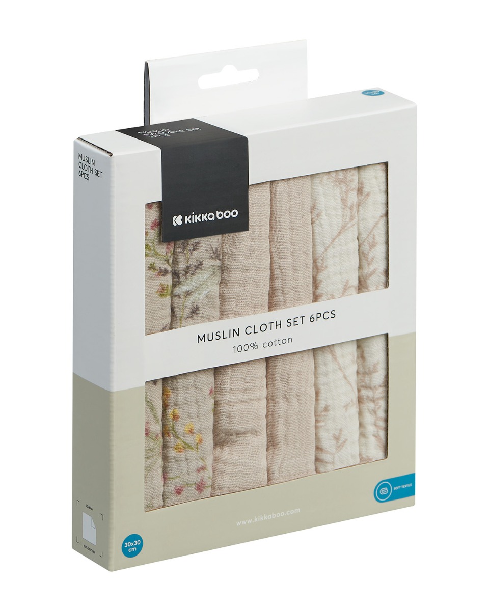 Комплект 6 бр муселинови кърпички 30х30 см Secret Garden Beige - Image 2