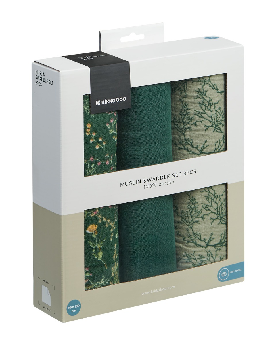 Комплект 3 бр муселинови пелени 100х100 см Secret Garden Green - Image 2