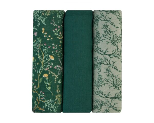 Комплект 3 бр муселинови пелени 100х100 см Secret Garden Green