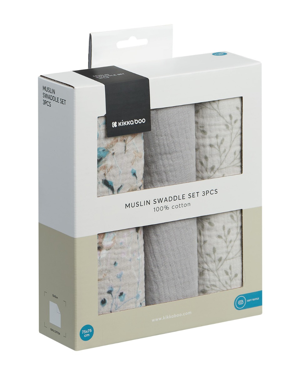 Комплект 3 бр муселинови пелени 75х75 см Dreamy Fields Grey - Image 2