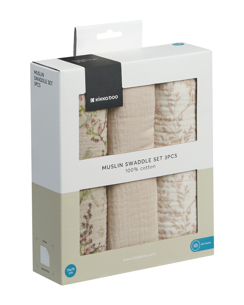 Комплект 3 бр муселинови пелени 75х75 см Secret Garden Beige - Image 2