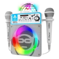 Караоке Bluetooth тонколона с 2 микрофона и LED лампа, бяла - Image 2
