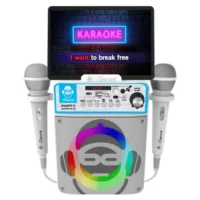 Караоке Bluetooth тонколона с 2 микрофона и LED лампа, бяла - Image 5