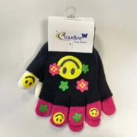 Детски ръкавички Усмивка, черни/розови, 6-10 год