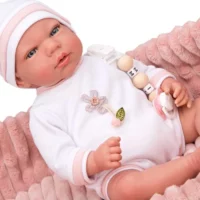 Кукла-бебе Лола в розово плюшено кошче, реално тегло - 40 см - Image 2