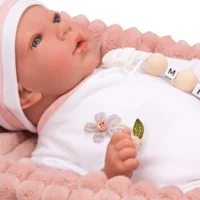 Кукла-бебе Лола в розово плюшено кошче, реално тегло - 40 см - Image 5