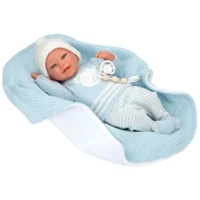 Кукла-бебе Паоло със синьо одеяло и аксесоари - 40 см - Image 2