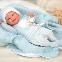 Кукла-бебе Паоло със синьо одеяло и аксесоари - 40 см - Image 8