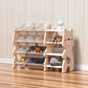 Многофункционален органайзер за играчки с кутии за съхранение - розово мече,Feelkids