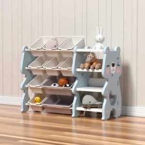 Многофункционален органайзер за играчки с кутии за съхранение - синьо мече,Feelkids